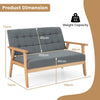 2-seat Cushioned Couch with Rubber Wood Frame and Classic Tufted Design-Grey