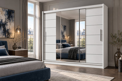 Lizbona II Mirrored Sliding Door Wardrobe 250cm (LIZBONA-II-250) in White Matt