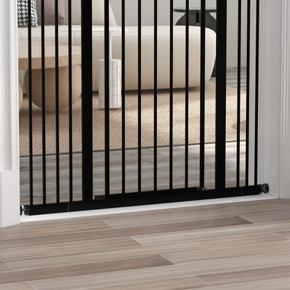 PawHut Pressure Fit Dog Stair Gate No Drilling Safety Gate Auto Close for Doorways, Hallways, 74-100cm Adjustable, 94cm Tall, Black