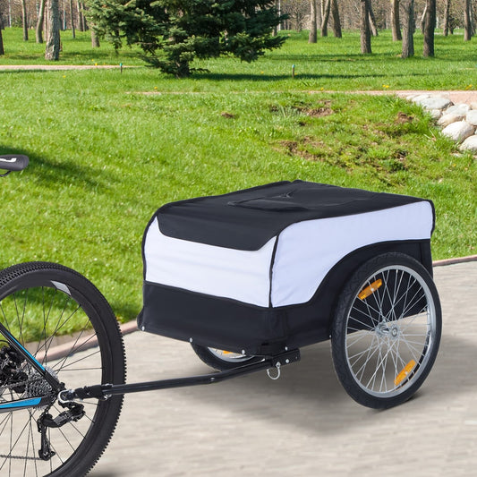HOMCOM Bike Trailer Cargo in Steel Frame Extra Bicycle Storage Carrier in White and Black