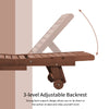 Outsunny Outdoor Wooden Lounger Chair, Sun Bed with Built-In Table, Adjustable Backrest and Wheels, Red Brown