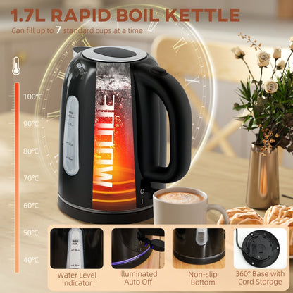 HOMCOM Simple Polished Toaster and Kettle Set - Black