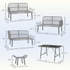 Outsunny 6 Piece Rattan Garden Furniture Set, 8 Seater Garden Corner Sofa with Cushions and Glass Top Table, Sectional Outdoor Furniture Conservatory Set for Patio, Charcoal Grey