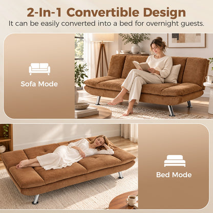 HOMCOM Convertible Sofa Bed, 3 Seater Futon Sofa with Adjustable Backrest, Wide Seat for Living Room, Small Space, Brown