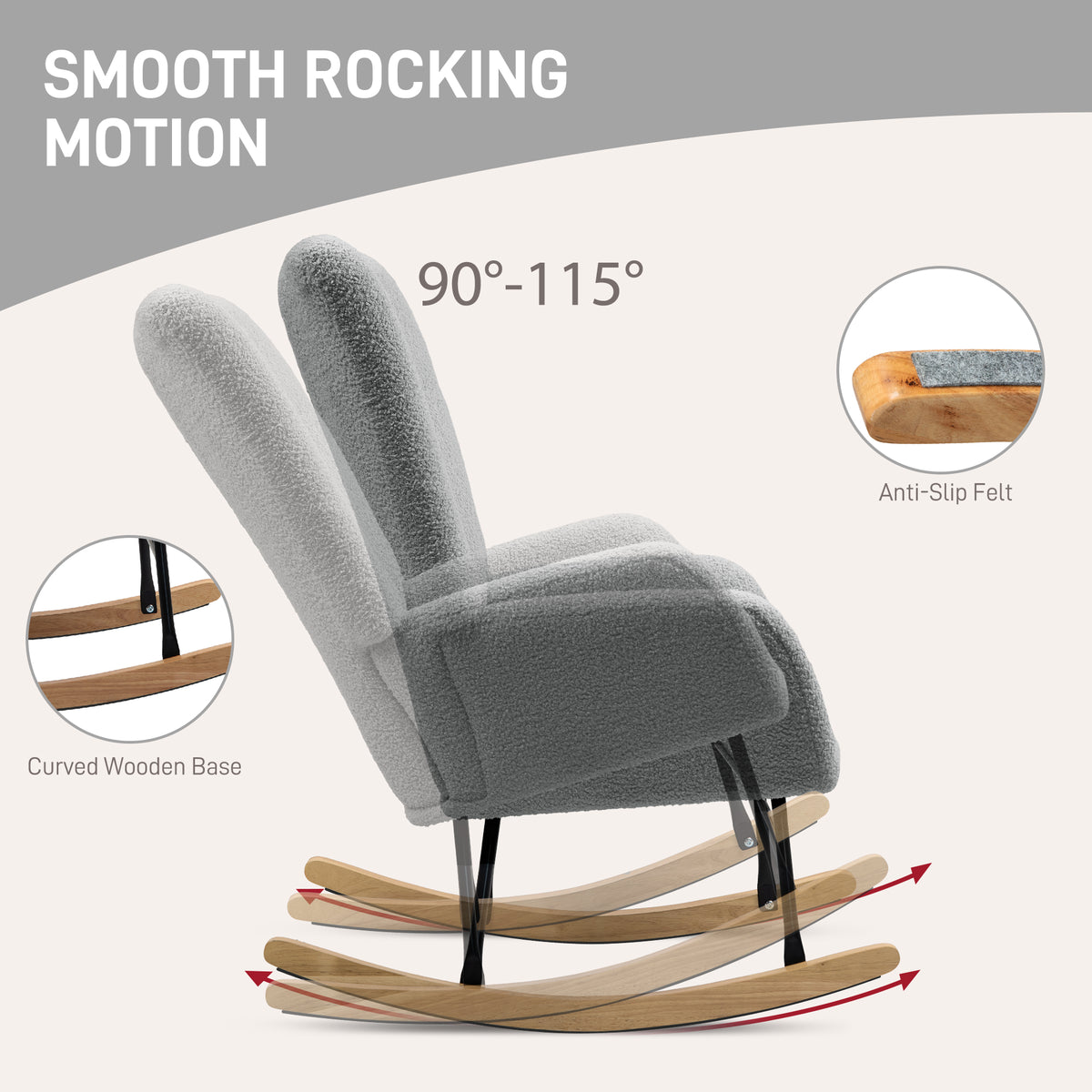 HOMCOM Teddy Fleece Rocking Chair in Grey