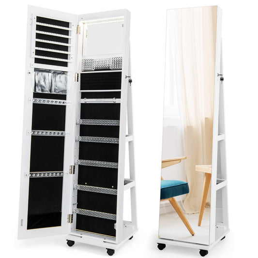 Lockable Jewelry Cabinet Armoire with a full length mirror and interior storage compartments