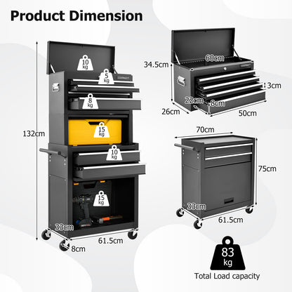 Dimension diagram of the black tool storage cabinet with measurements
