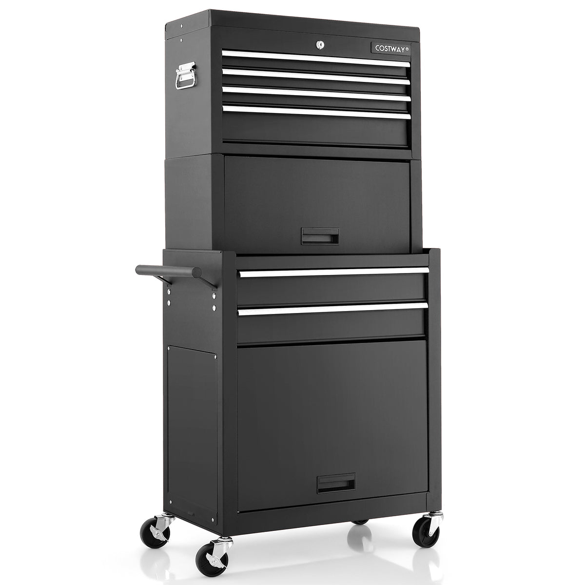 Lockable Tool Storage Cabinet with Handle, black, with drawers and wheels