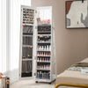 Lockable Jewelry Cabinet Armoire with Built-in Makeup Mirror and 3-Color LED Lights-White