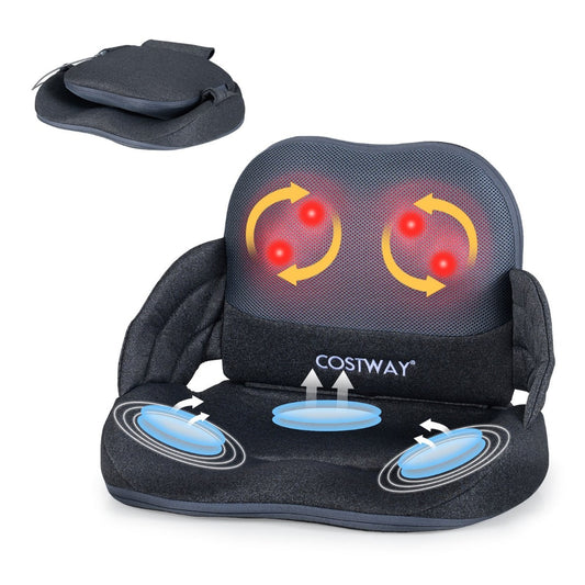 Low Back Massager shown in an open position and a folded position with glowing massage nodes