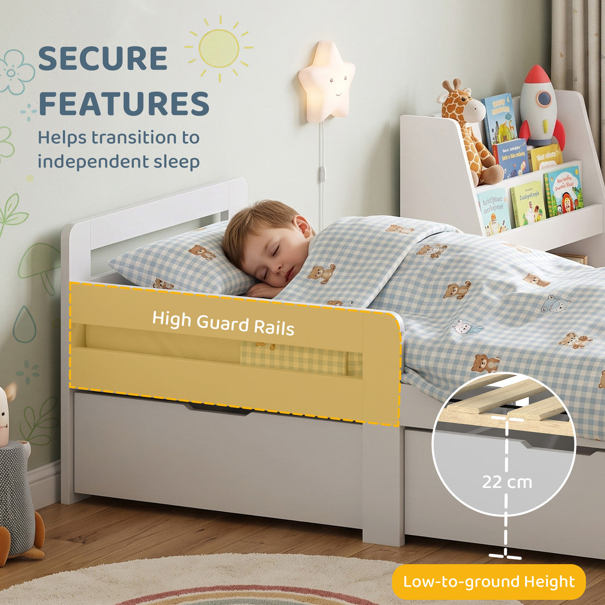 AIYAPLAY Wooden Kids Bed Frame in Grey