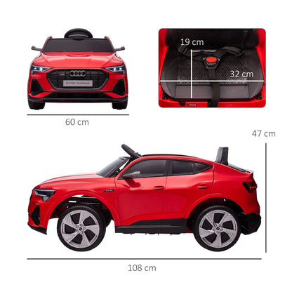 HOMCOM Audi E-tron مرخصة، 12 فولت، سيارة ركوب كهربائية للأطفال، سيارة كهربائية للأطفال، مع جهاز تحكم عن بعد للوالدين، أضواء وموسيقى MP3، عجلات تعليق، لعمر 3-5 سنوات، أحمر