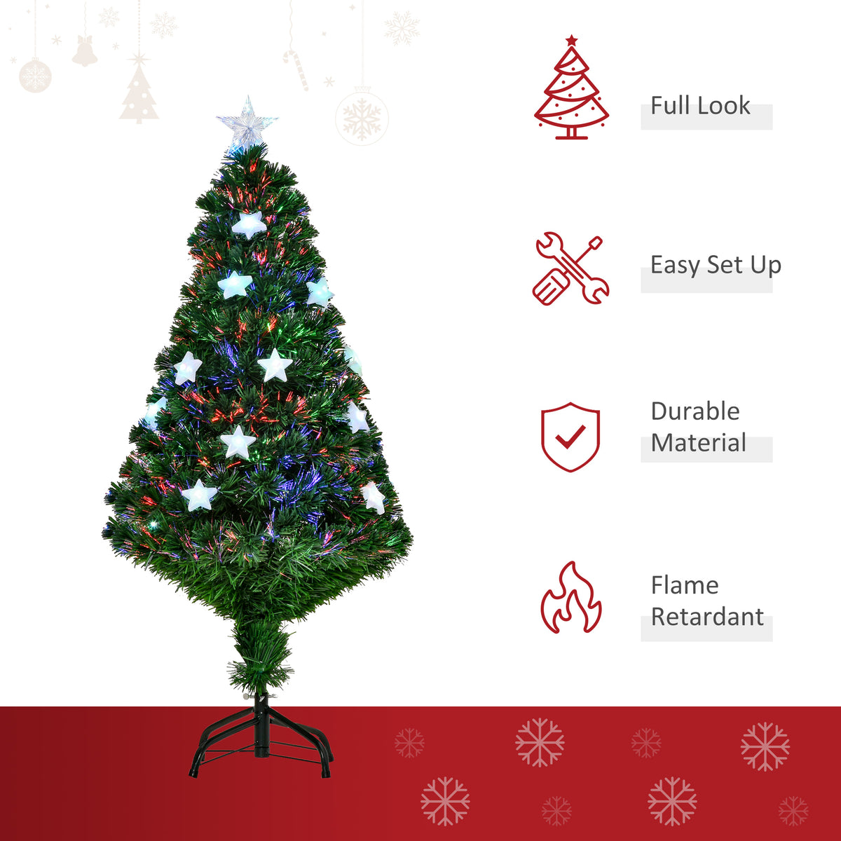 HOMCOM 4FT Prelit Artificial Christmas Tree in Green