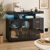 HOMCOM High Gloss Sideboard with LED Lights, Built-in Power Outlets, 3 Drawers, Shelves and 2 Acrylic Doors, Black
