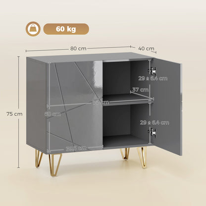 HOMCOM Modern Luxe High Gloss Sideboard, with Hairpin Legs - Grey