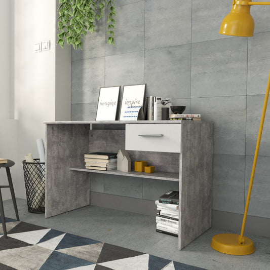 Lupo Desk 110cm in Light Concrete Grey and White