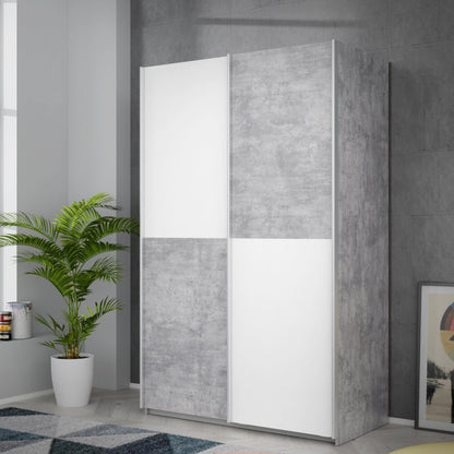 Lupo Sliding Door Wardrobe 120cm in Light Concrete Grey and White
