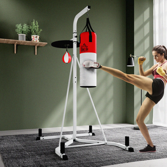 HOMCOM Freestanding Boxing Punch Bag & Speed ball Station, for Home Gym, White