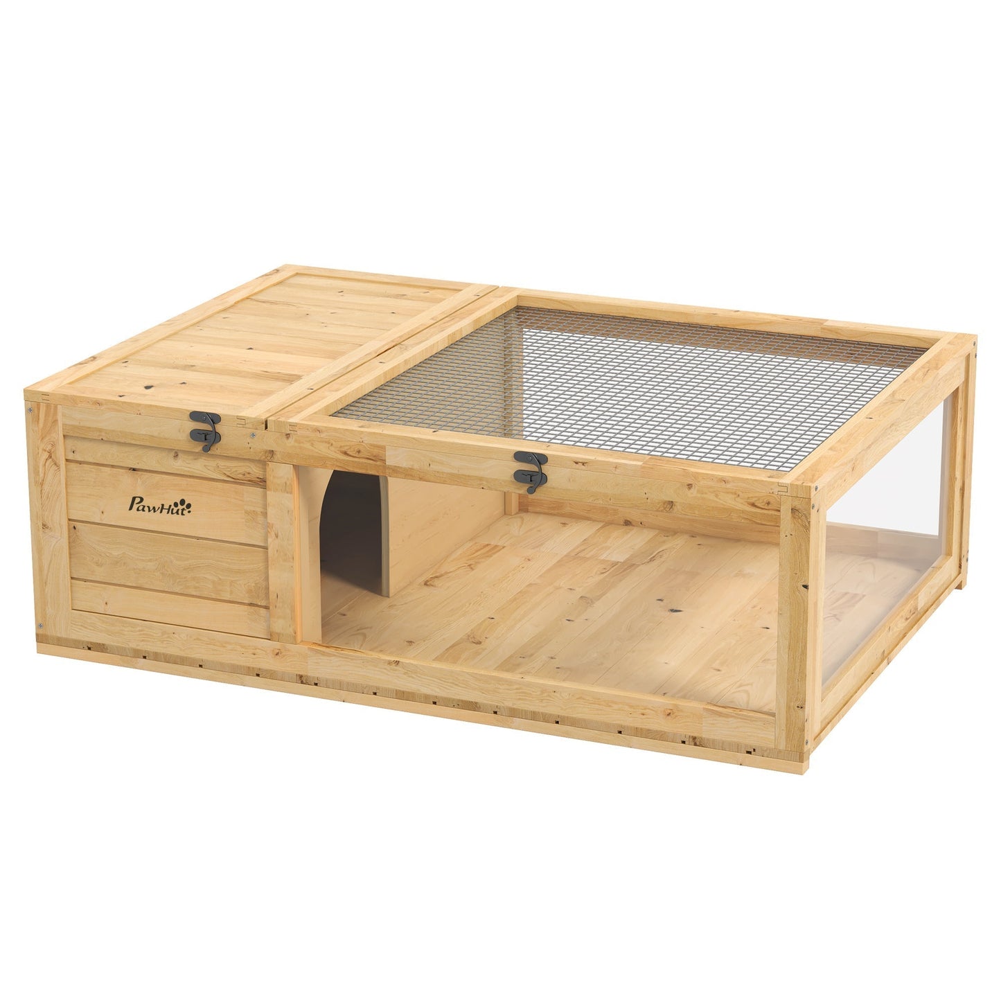 PawHut Tortoise House, Small Reptile Wooden House, with Mesh Roofs, Side Panels, for Turtles, Lizards, Geckos and Snakes