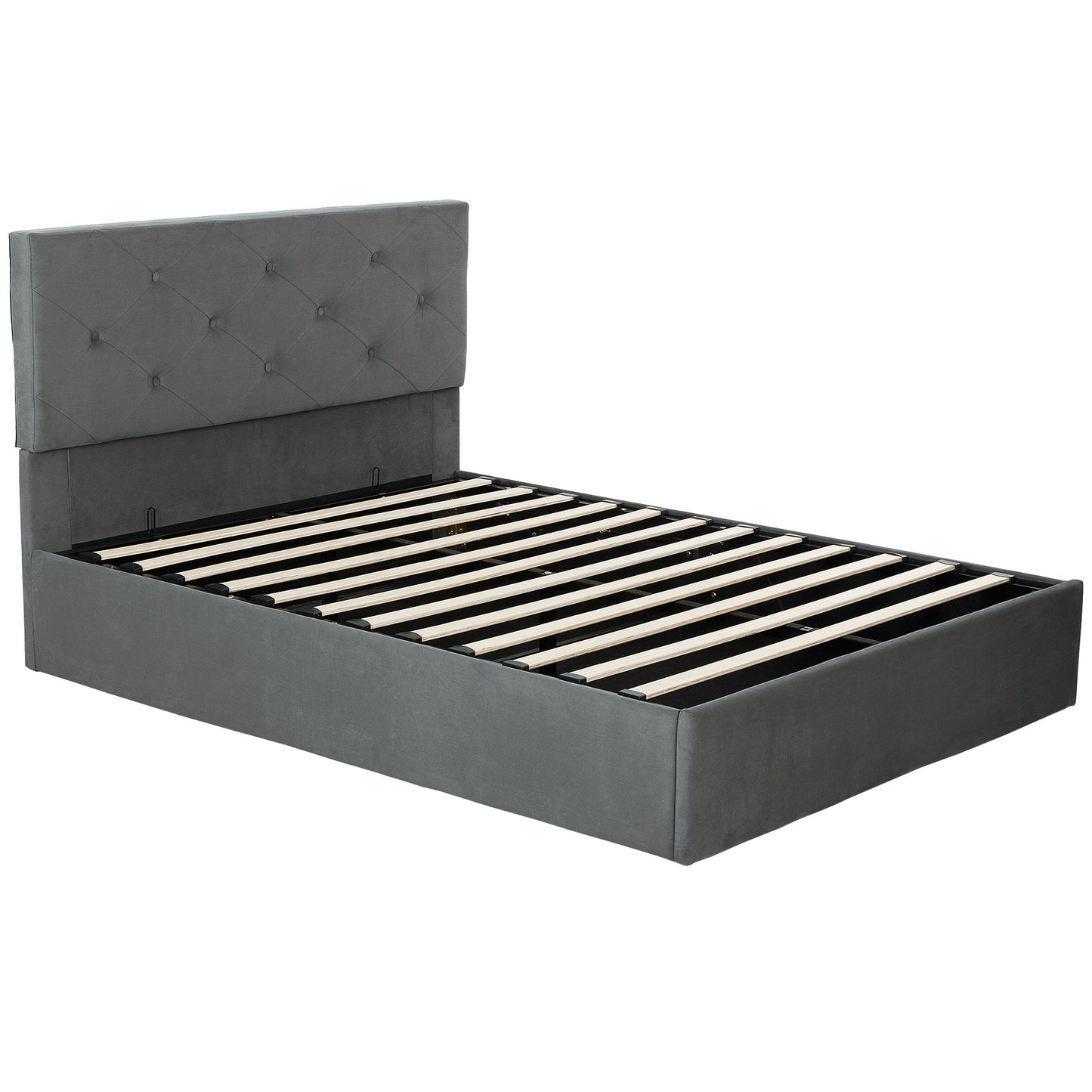 HOMCOM King Size Bed Frame Gas End Lift Under Bed Storage Upholstered Platform Bed Tufted Headboard for 150 x 200 cm Mattress