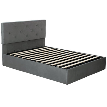 HOMCOM King Size Bed Frame Gas End Lift Under Bed Storage Upholstered Platform Bed Tufted Headboard for 150 x 200 cm Mattress
