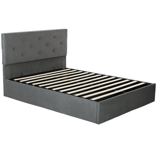 HOMCOM King Size Bed Frame Gas End Lift Under Bed Storage Upholstered Platform Bed Tufted Headboard for 150 x 200 cm Mattress