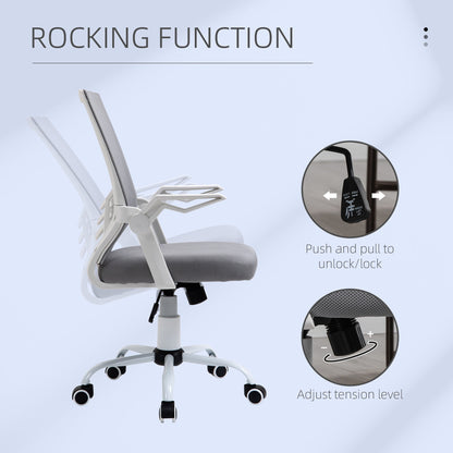 Vinsetto Office Chair with Flip-up Armrest, Mid Back Desk Chair with Mesh Back, Lumbar Support, Adjustable Height, Swivel Wheels for Home, Grey