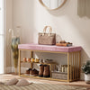 HOMCOM Bench and Shoe Storage, Tufted Shoe Storage Bench with Velvet Seat Cushion Gold Steel Frame for Entryway, Pink