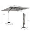 Outsunny 2.7 x 2.7 m Cantilever Parasol, Square Overhanging Umbrella with Cross Base, Crank Handle, Tilt, 360Â° Rotation and Aluminium Frame, Grey