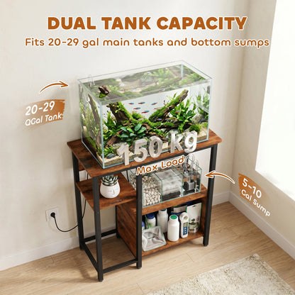 PawHut Fish Tank Stand with Power Outlets Aquarium Stand with Cabinet 20-29 Gallon Tanks Tiger Wood Grain