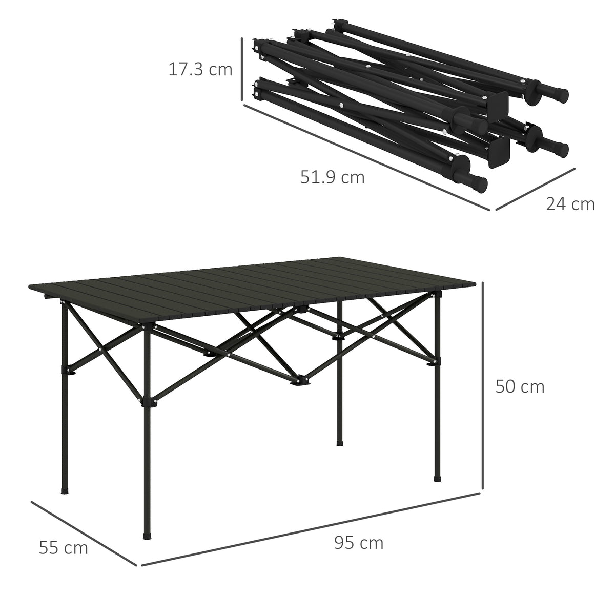 Outsunny Two-Seater Portable Aluminium Table in Black