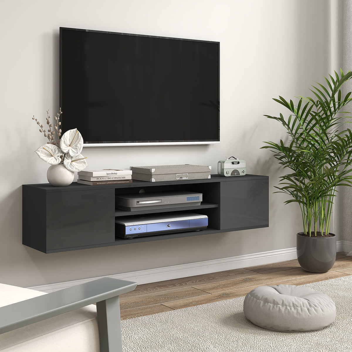 HOMCOM Floating TV Stand Cabinet in Grey