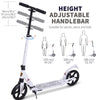 HOMCOM Folding Kick Scooter, Adjustable Ride On Scooter with 200mm Big Wheels and Double Shock Absorption, Urban Scooter for 14+ Teens Adult, White