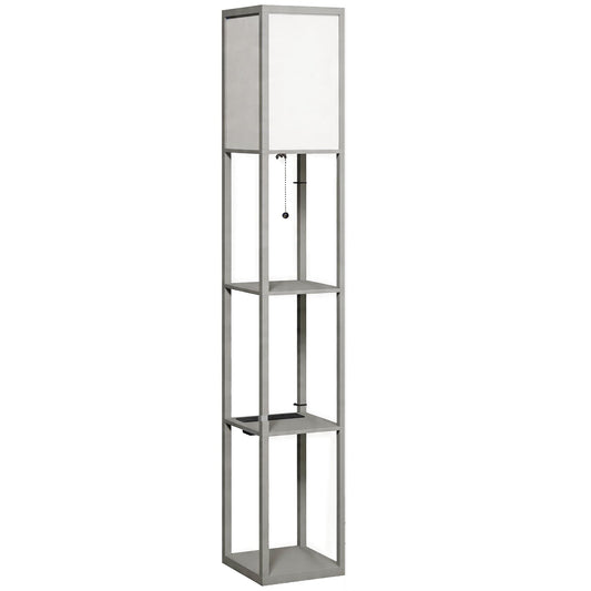 HOMCOM Floor Lamp with Shelves, 3 Layer Column Modern Standing Lamp for Living Room, Bedroom, Office, Grey