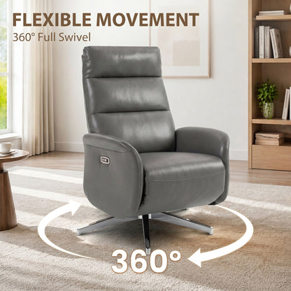 HOMCOM Power Recliner Chair, Swivel Electric Reclining Chair with Type C+USB, Recliner Armchair with Footrest, Dark Grey