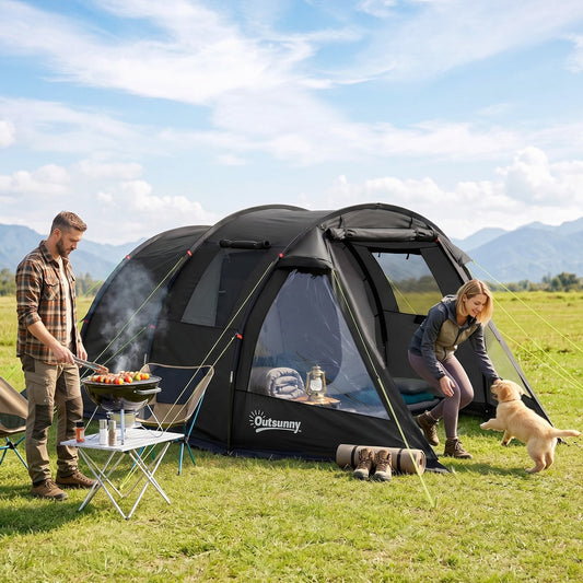 Outsunny 3 Man Tunnel Tent in Black