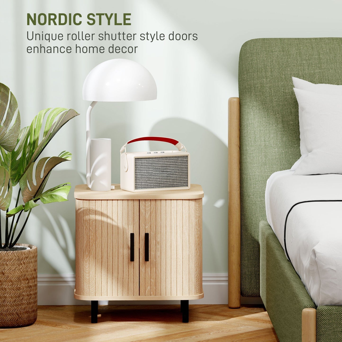 HOMCOM Nightstand with Sliding Doors and Metal Legs Oak Tone