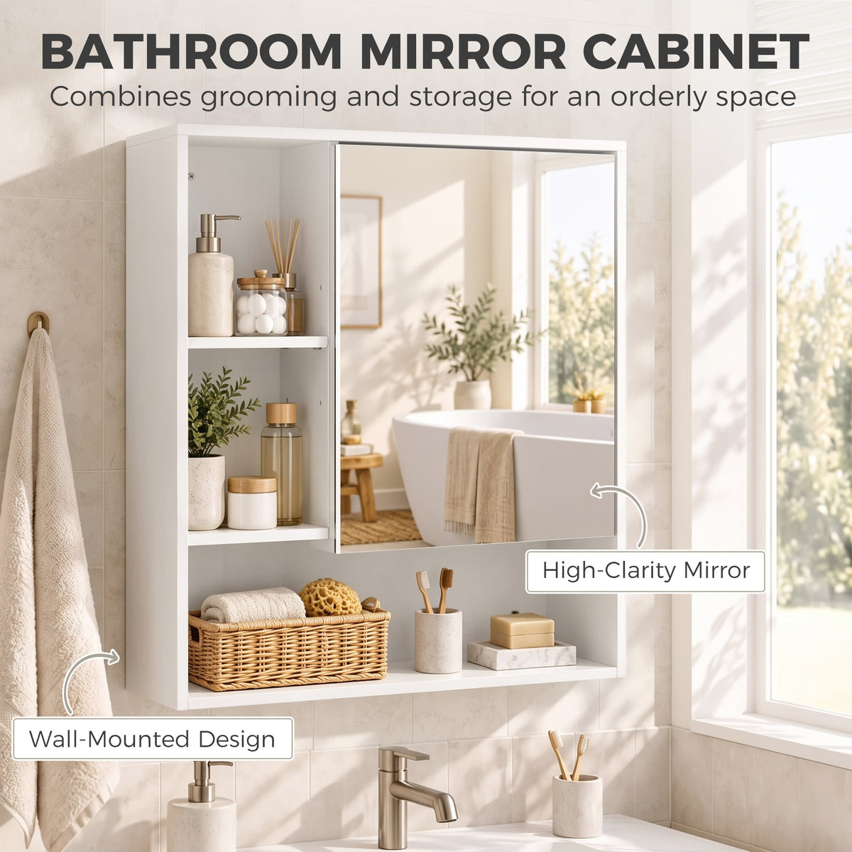 HOMCOM Bathroom Mirror Cabinet in White