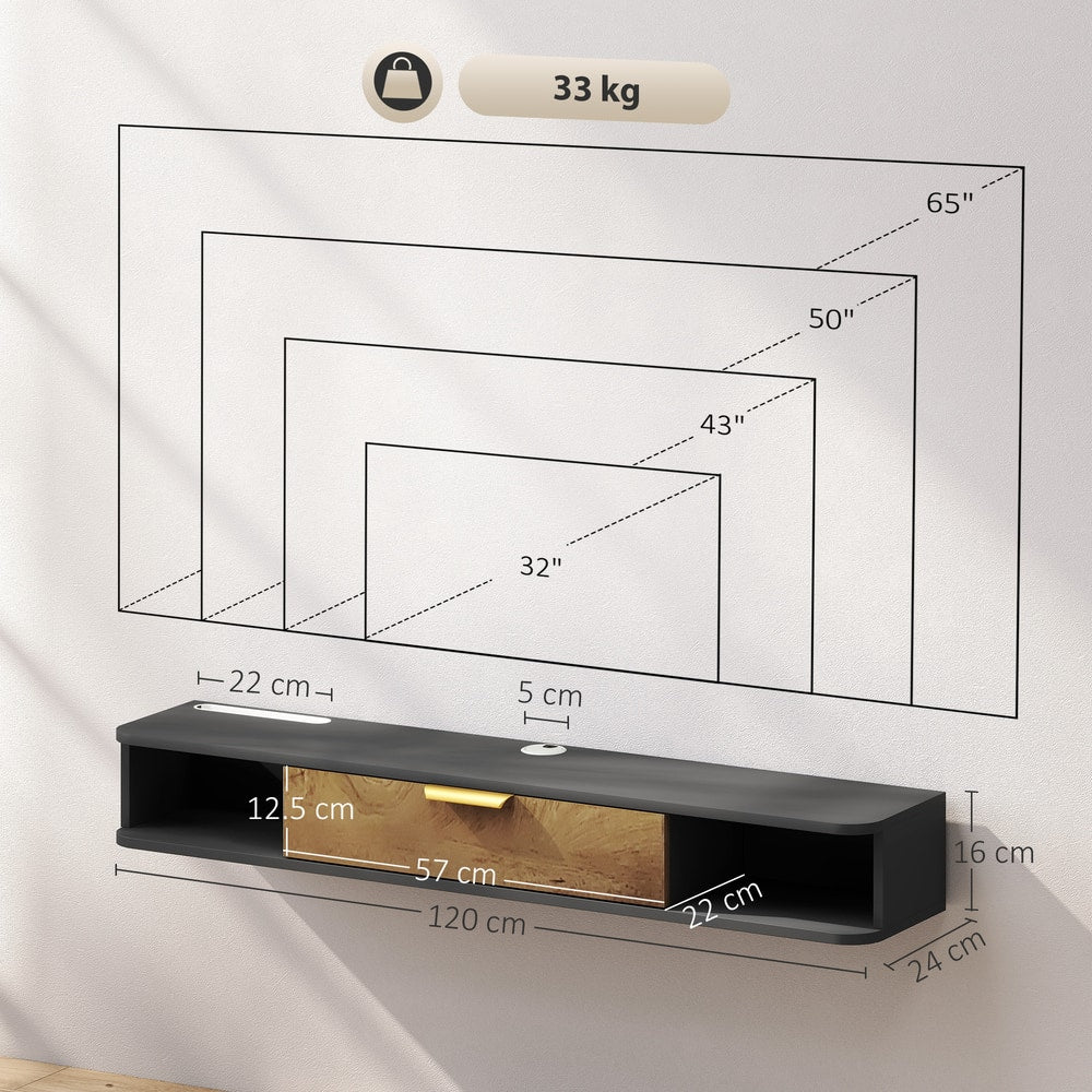 HOMCOM 120 cm Floating TV Stand with Storage in Charcoal Grey