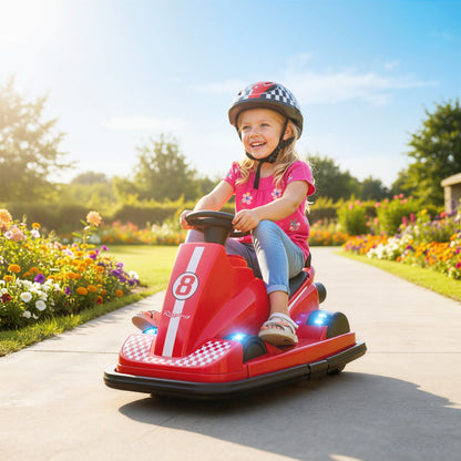 AIYAPLAY Kids Bumper Car, 360 degrees Rotation Spin Electric Walzer Car with LED Lights, Music for Ages 3-8 Years Old, Red