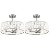 HOMCOM Crystal Ceiling Light Fixture Set of 2, Semi Flush Mount Modern Chandelier for Living Room, Bedroom and Hallway, 3-Lights with E14 Base, Silver Tone