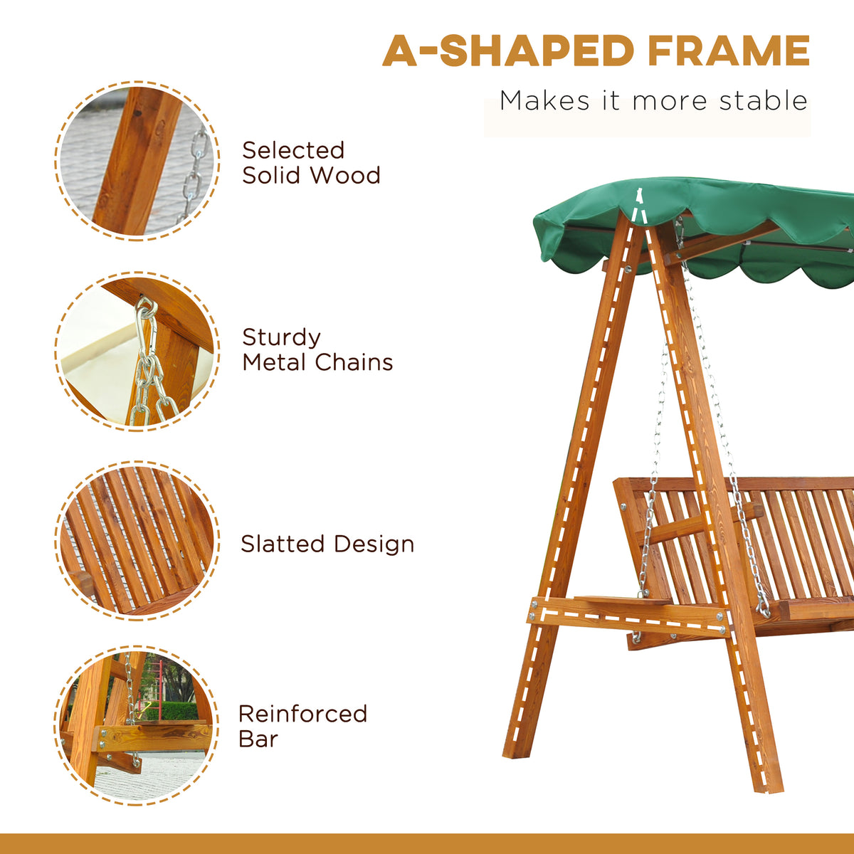 Outsunny 3-Seater Pinewood Swing Chair in Green