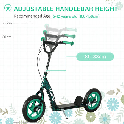 AIYAPLAY Kids Scooter with Adjustable Handlebar, Children's Kick Scooter with Non-slip Footplate, Rear Brake, Kickstand, Green