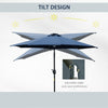 Outsunny 2.7m Garden Parasol Sun Umbrella w/ LED Solar Light Angled Canopy Blue