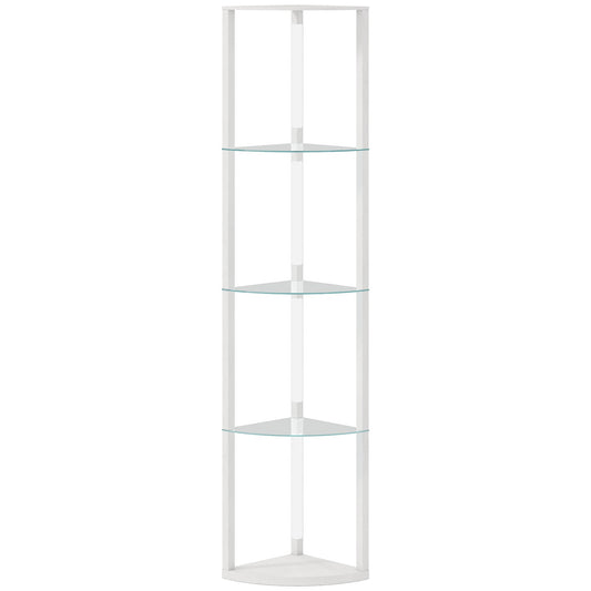 HOMCOM LED Floor Lamp with Shelves, Dimmable Standing Lamp with Foot Switch for Living Room, Bedroom, White
