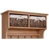 HOMCOM Entryway Coat Rack Wall Mounted Shelf w/ 2 Corn Husk Baskets and Hooks, Brown
