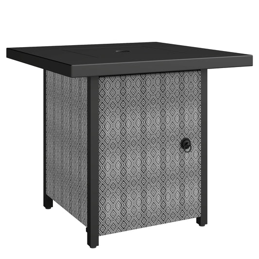 Outsunny Propane Gas Fire Pit Table for Garden, 11.7 KW Smokeless Firepit Outdoor Heater with Wind Guard, Glass Rocks, Lid, Black