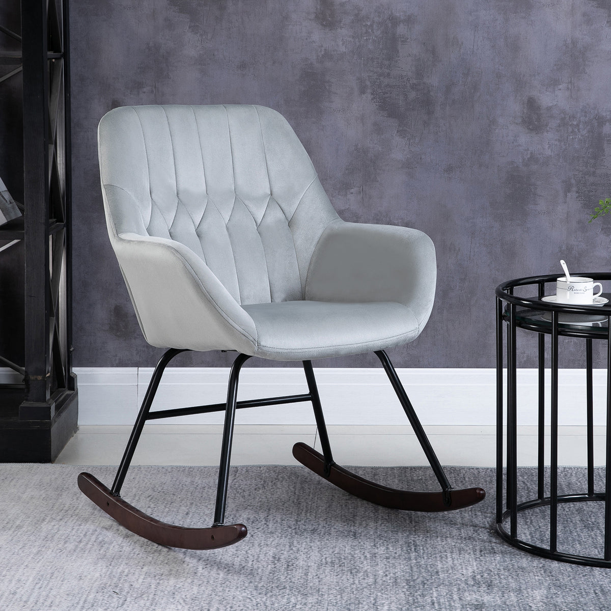 HOMCOM Rocking Chair Reading Accent Armchair in Grey and Black