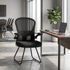 HOMCOM Reception Chair, Conference Meeting Office Chair with Flip-up Armrest, Mesh Backrest, Lumbar Support and Metal Base