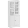 HOMCOM Modern Bookcase with Glass Doors, Display Storage Cabinet with Adjustable Shelves for Living Room, Study, Home Office, Kitchen Cupboard with Small Open Counter, White